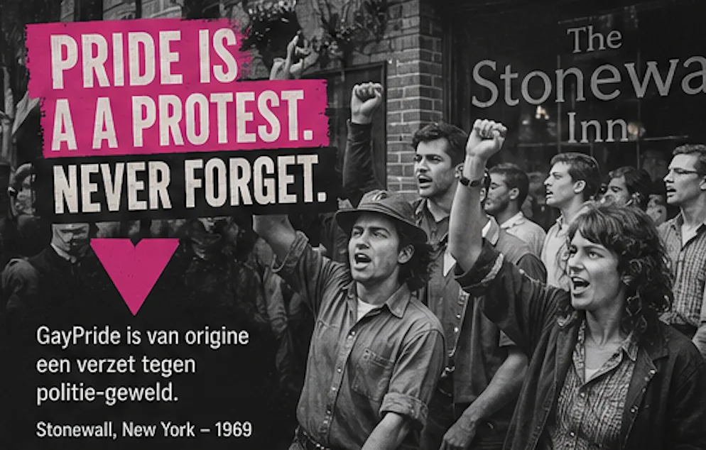 Pride is a protest — WorldPride Amsterdam 2026 UNITY theme with the message that Pride began as resistance against police violence and discrimination