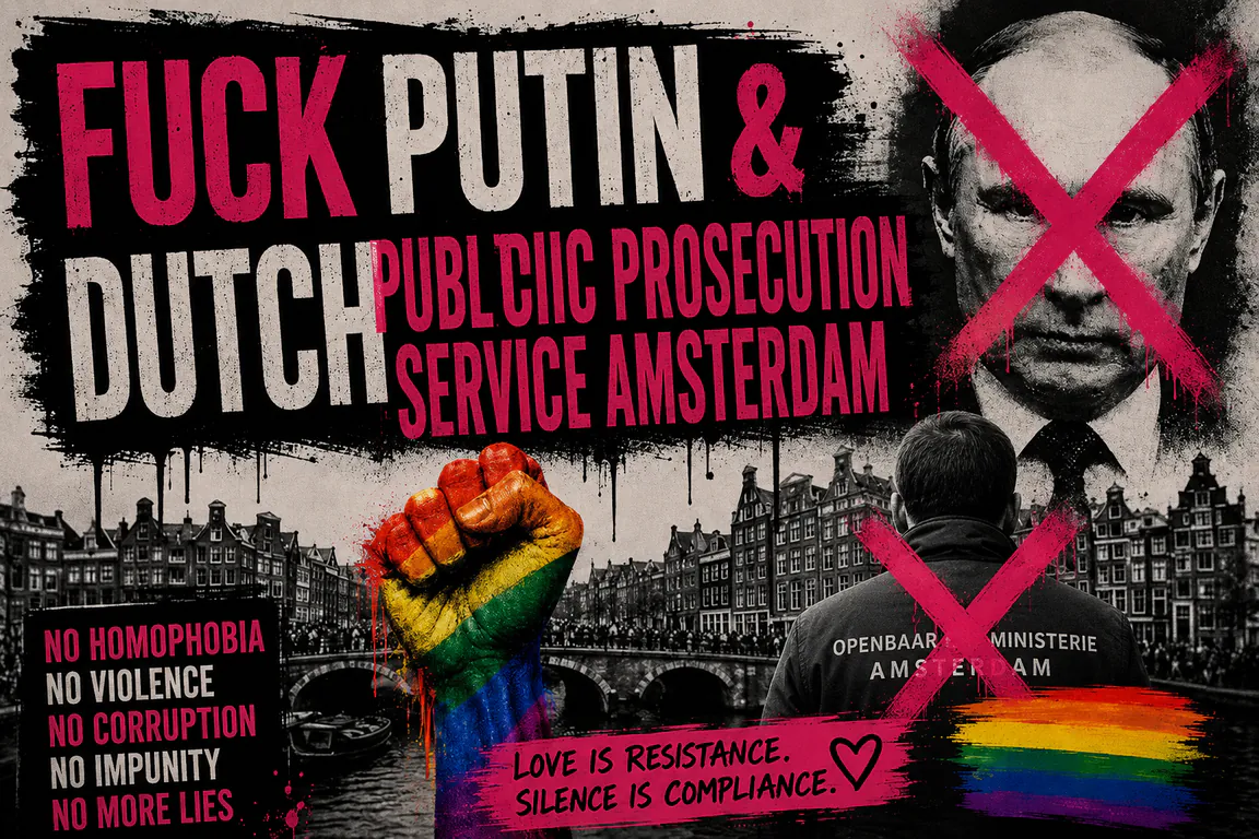 Gay Pride-demonstrant met een regenboogbord tegen Vladimir Poetin en anti-LHBTQ+-onderdrukking